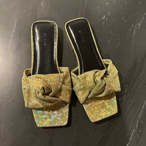 BY FAR Woman Sandals Light Green Size 10 Soft Leather Hologram